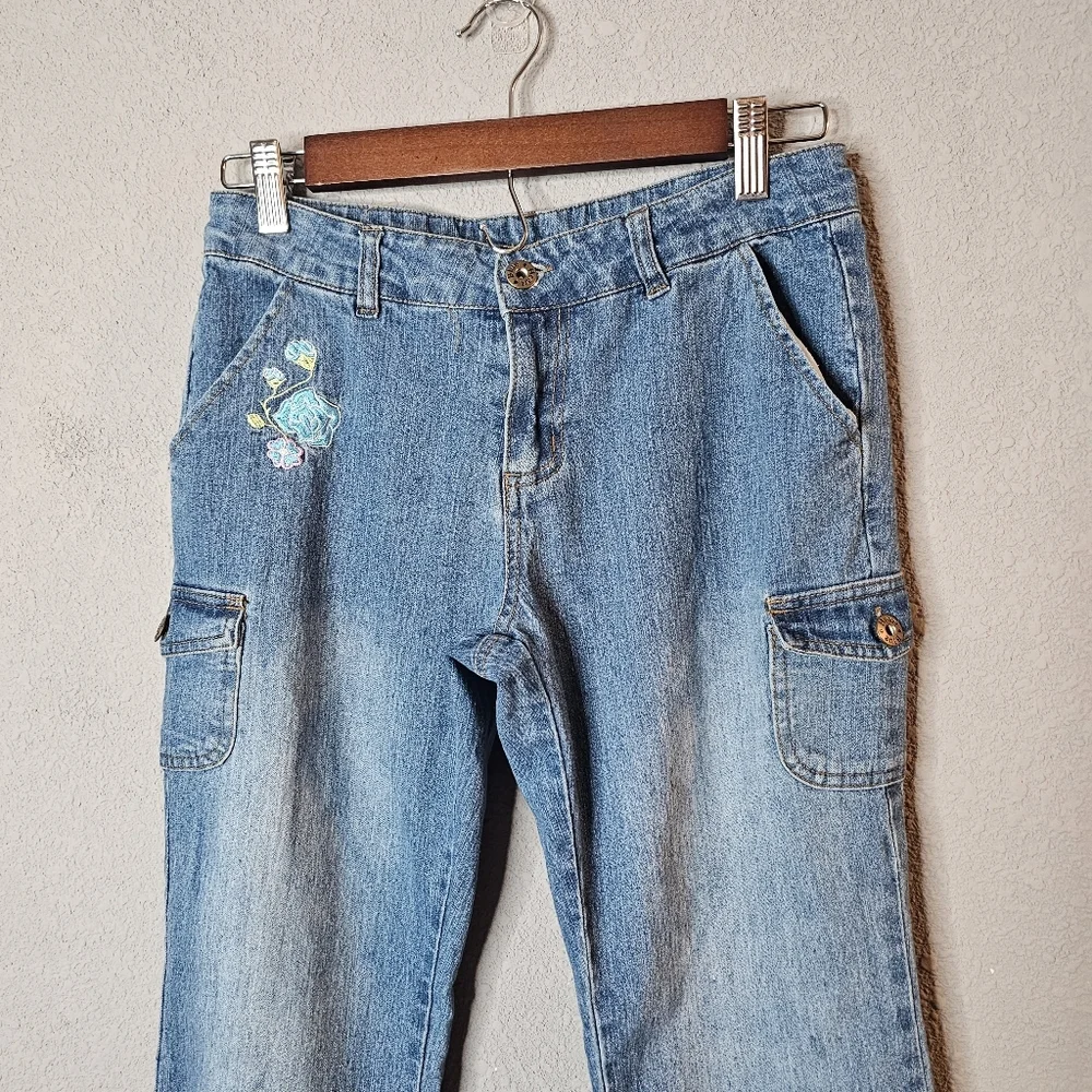 Vtg Blue Heart‎ Girls Blue Jeans Size 14 Embroidered Flower Straight Leg